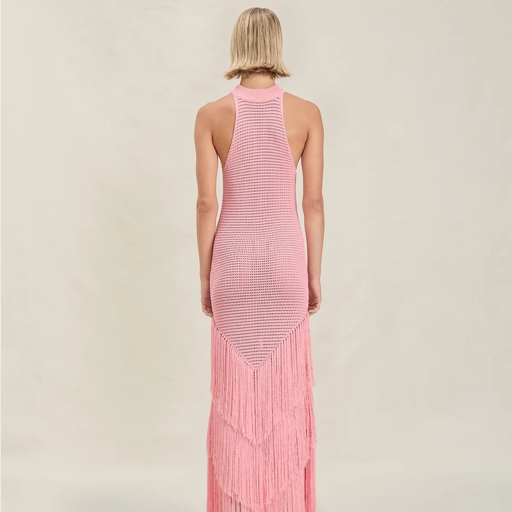DEVON WINDSOR Pink Crochet Fringe Midi Dress - Picture 4 of 6